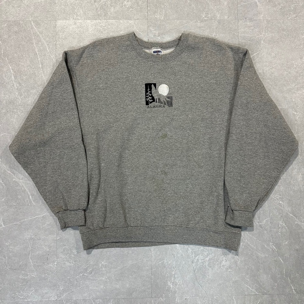 Jerzees Alaska Wolf Moon Sweatshirt Mens XL Gray Embroidered NuBlend Pullover